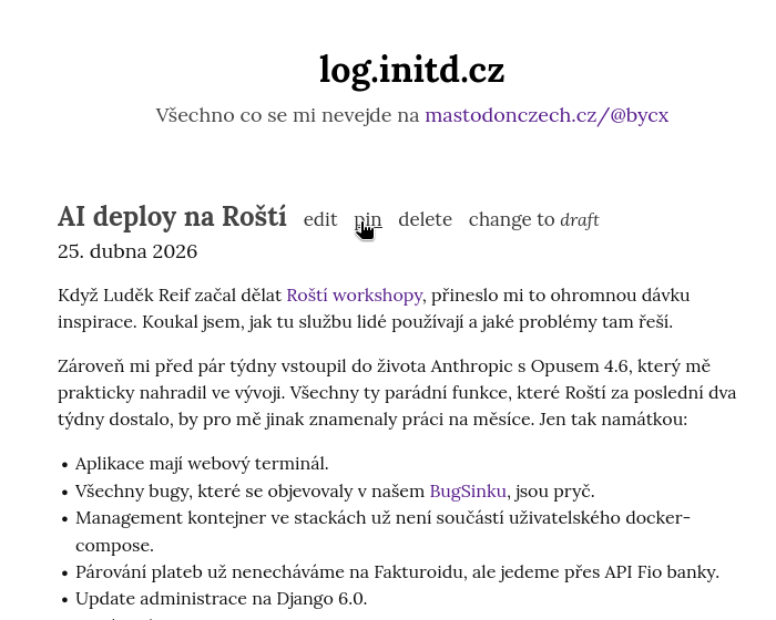 Admin prvky u postů