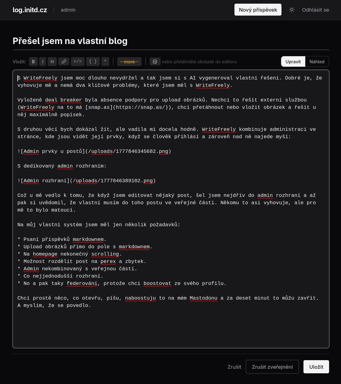 Editace příspěvku